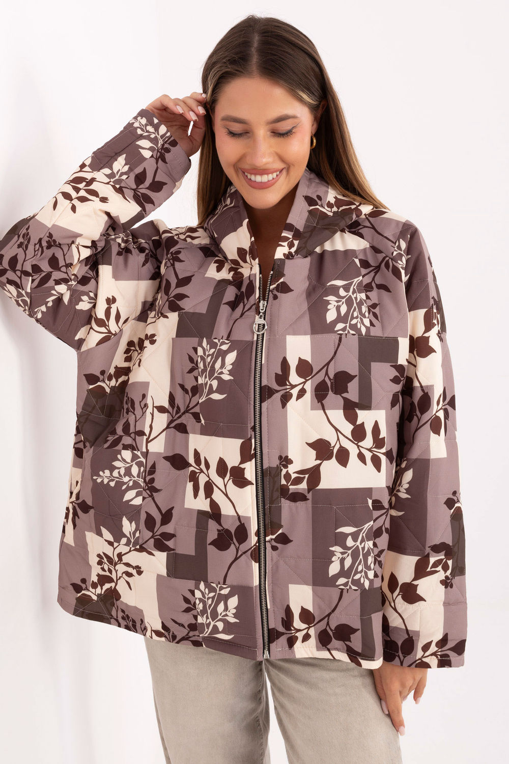 Italy Moda Beige Hooded Zip Up Jacket