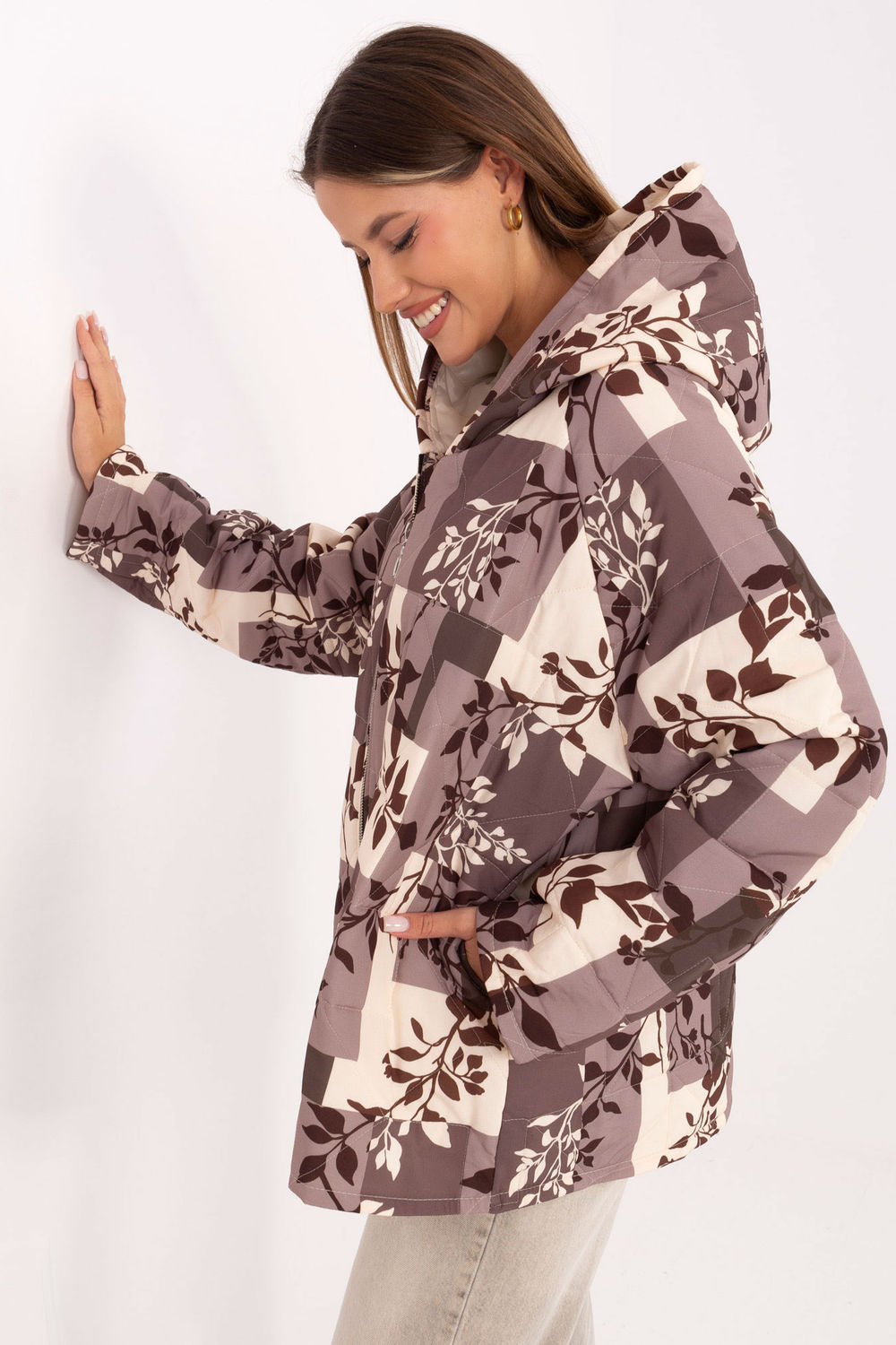 Italy Moda Beige Hooded Zip Up Jacket - view 2