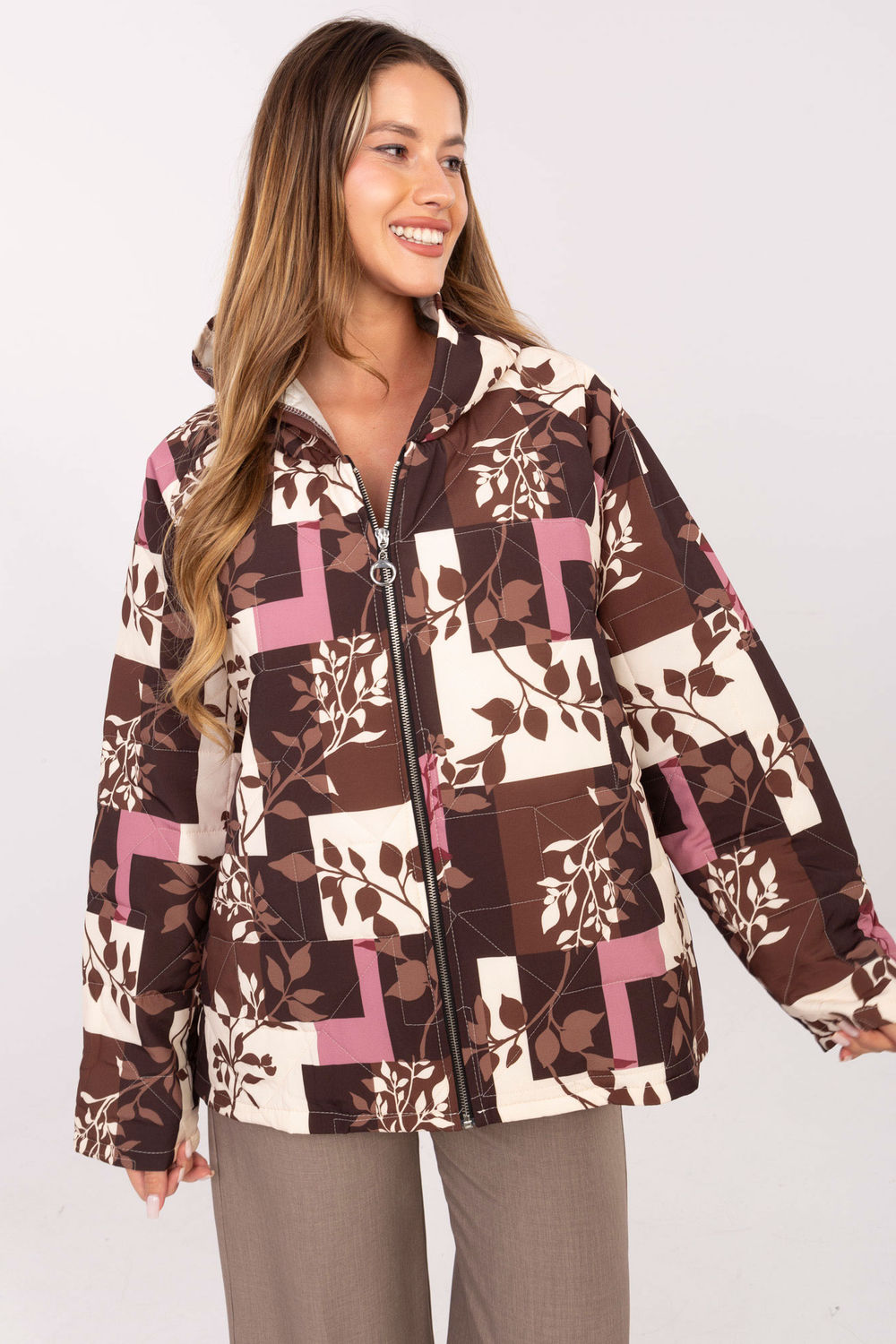 Italy Moda Brown Hooded Zip Up Jacket
