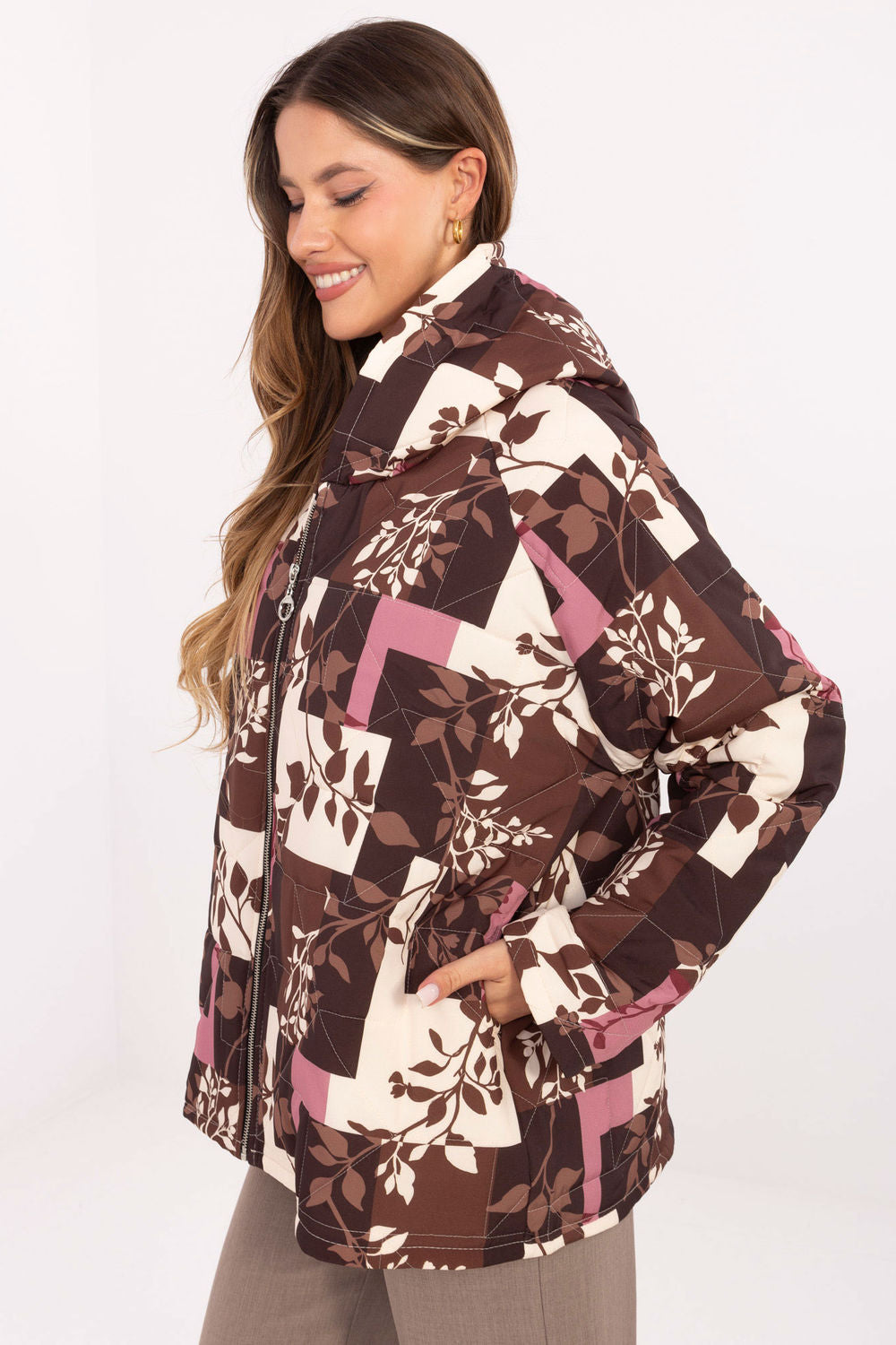 Italy Moda Brown Hooded Zip Up Jacket - view 2