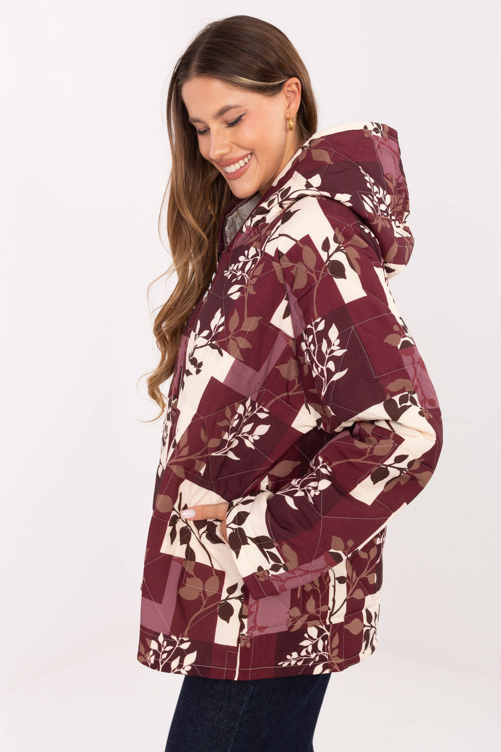 Italy Moda Burgundy Hooded Zip Up Jacket - view 2
