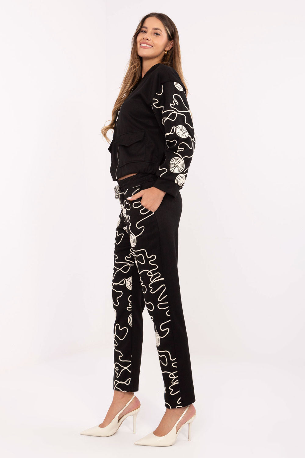 Italy Moda Black Stand Collar High Waisted Long Sleeve Co-Ord Set - view 2