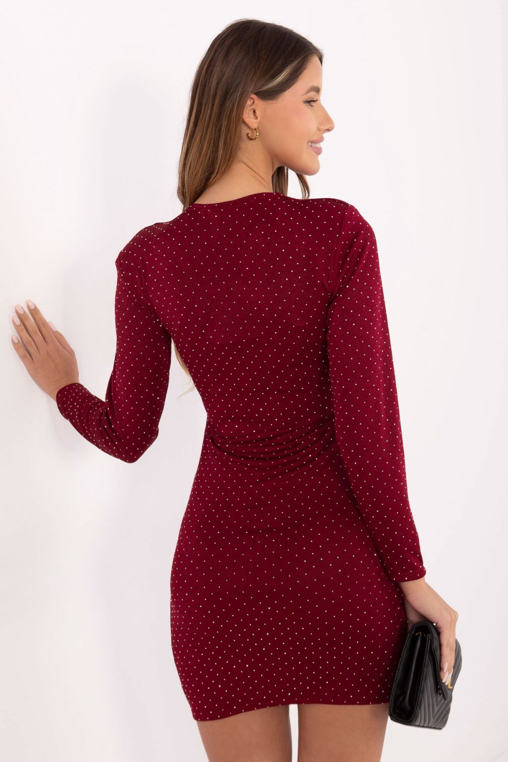 Italy Moda Burgundy Wrap Long Sleeve Mini Dress - view 4