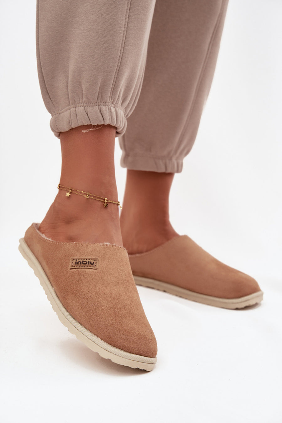 Step In Style Inblu Camel Leather Warm Lined Slippers