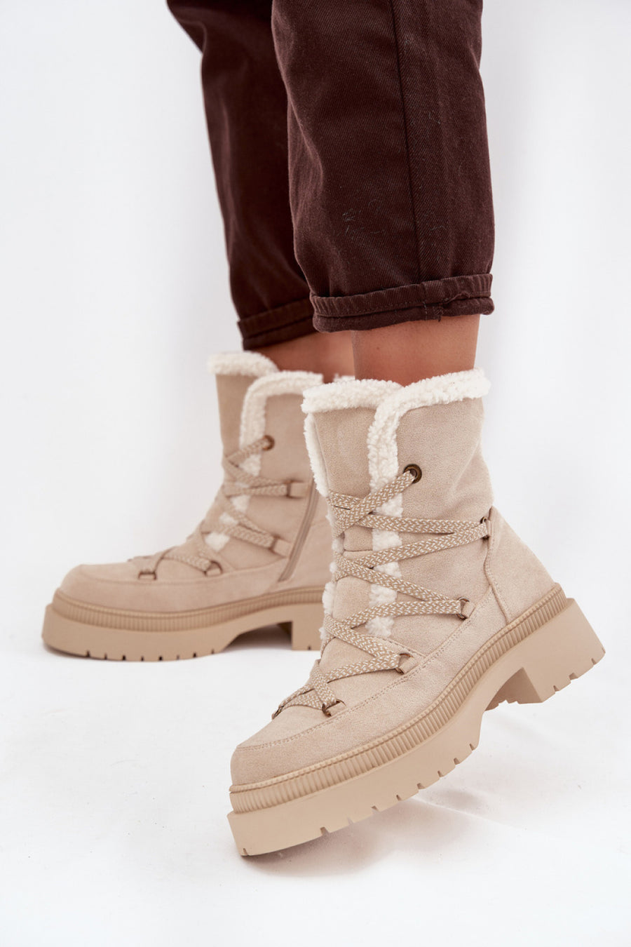 Step In Style Irmara Beige Faux Suede Warm Lined Snow Boots