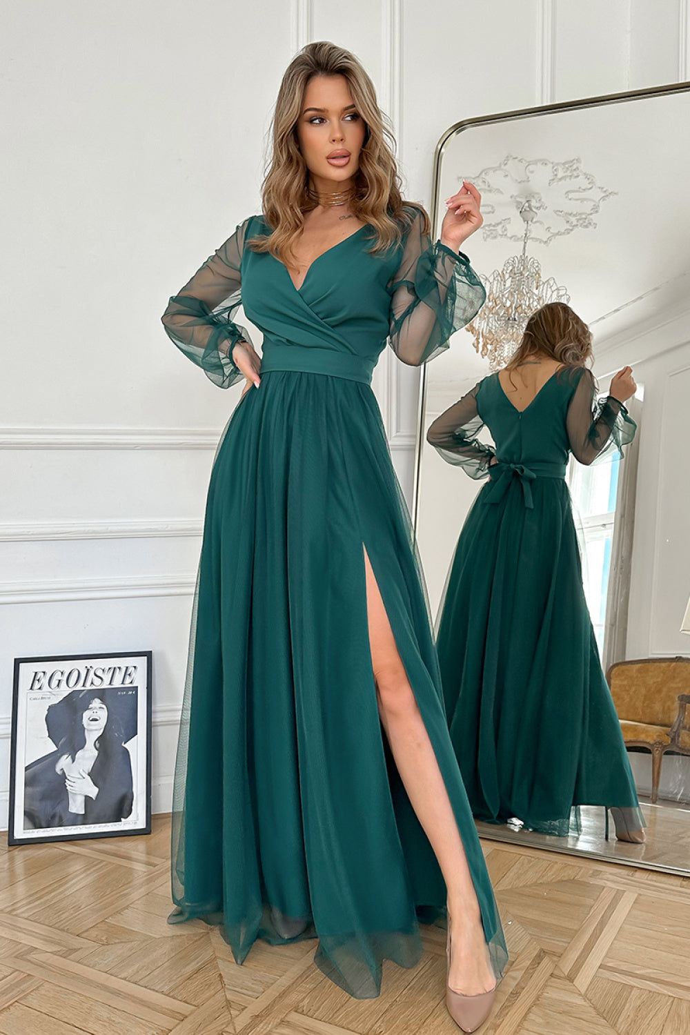 Bicotone Bottle Green Maxi Dress with Belt