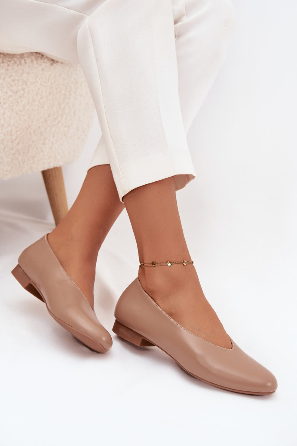 Step In Style Olyssia Beige Faux Leather Flat Ballet Flats