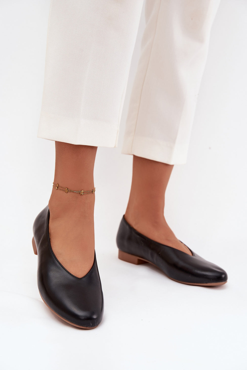 Step In Style Olyssia Black Faux Leather Flat Ballet Flats