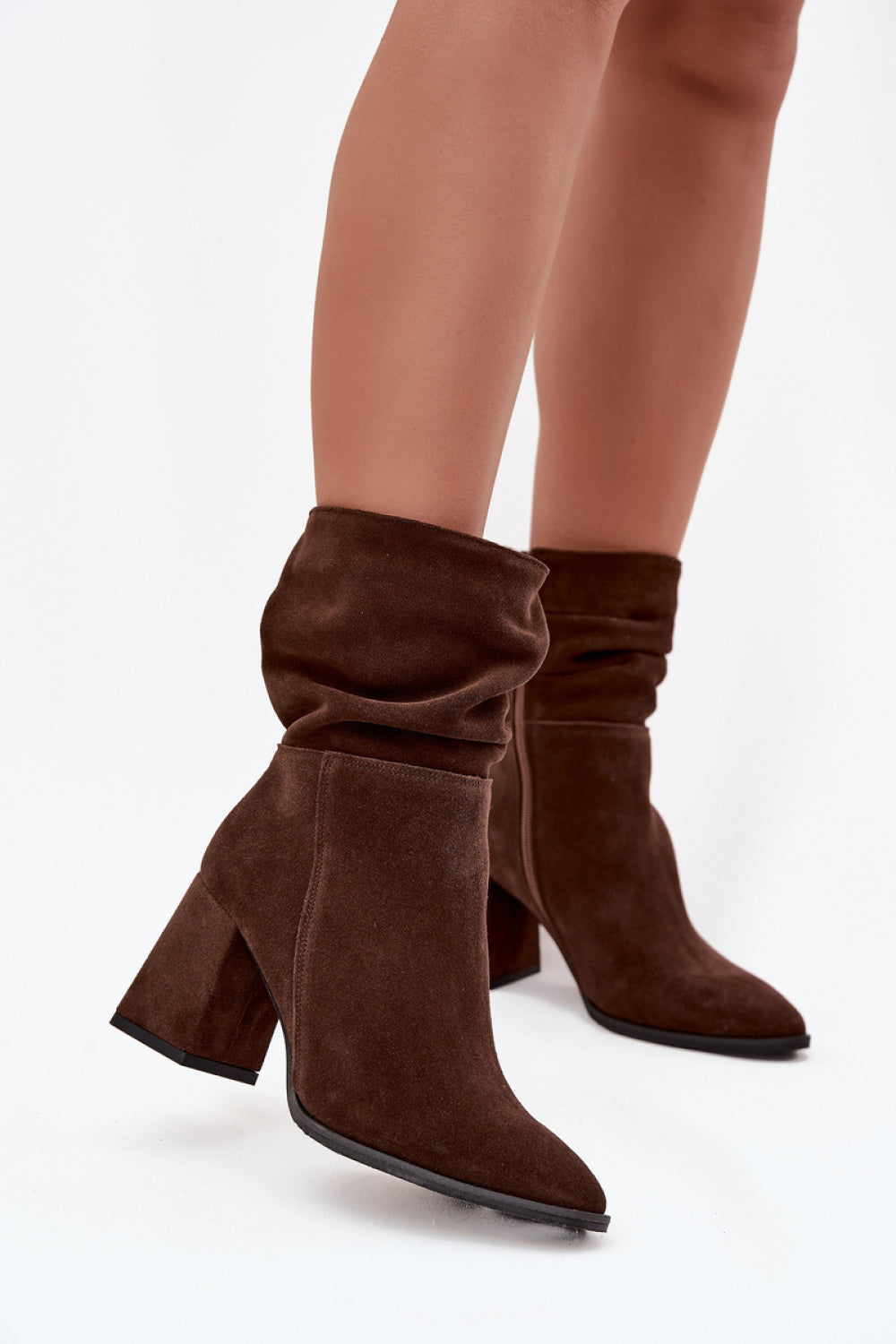 Step In Style Zaoo Chocolate Suede Block Heel Heeled Ankle Boots