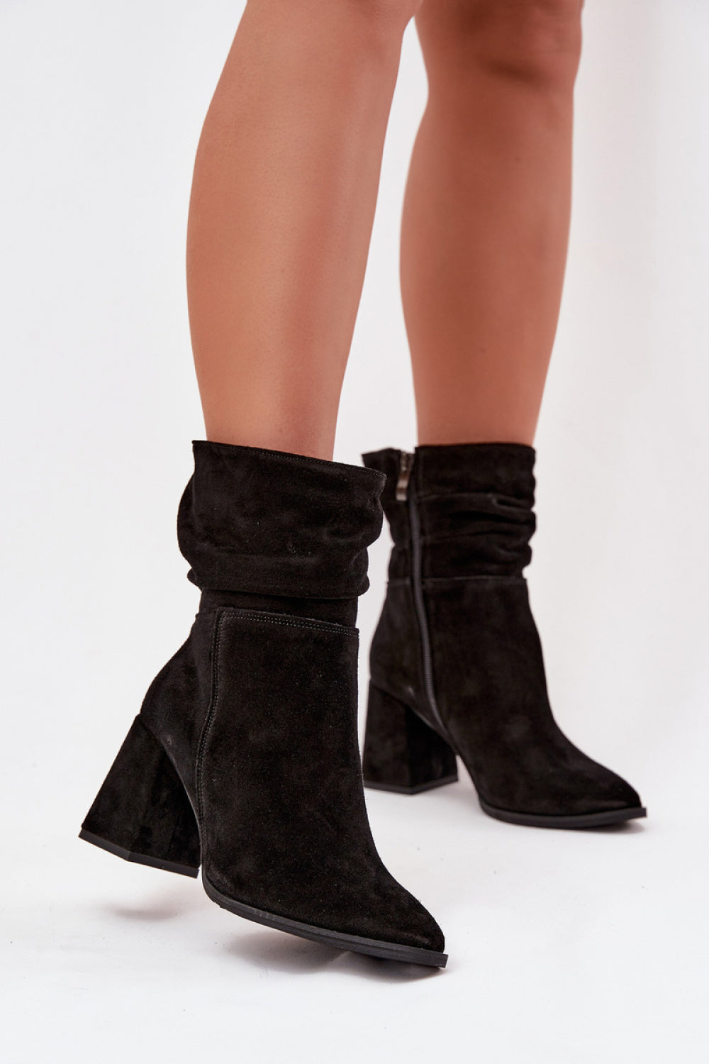 Step In Style Zazoo Black Suede Block Heel Heeled Ankle Boots