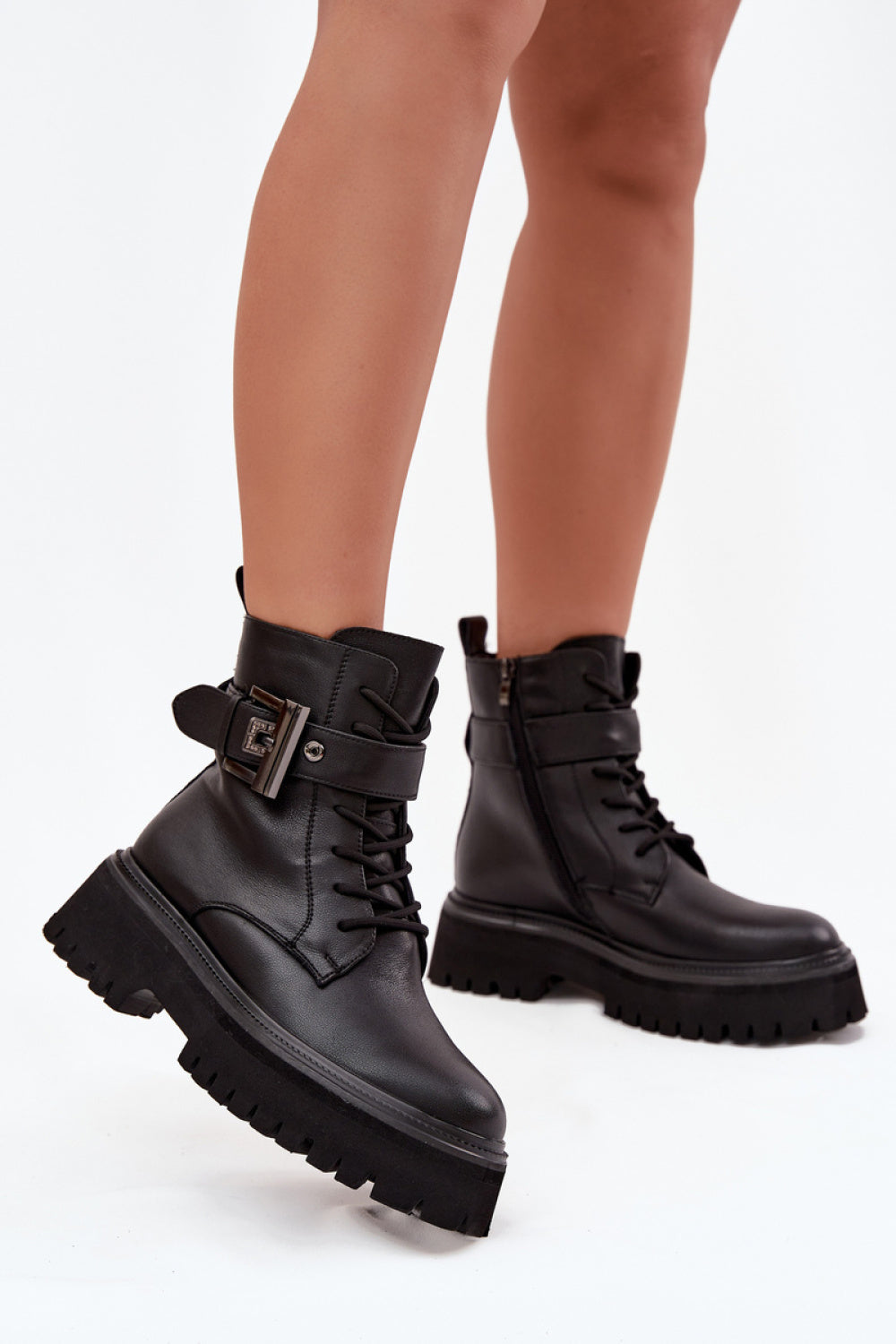 Step In Style Black Leather Platform Ankle Boots