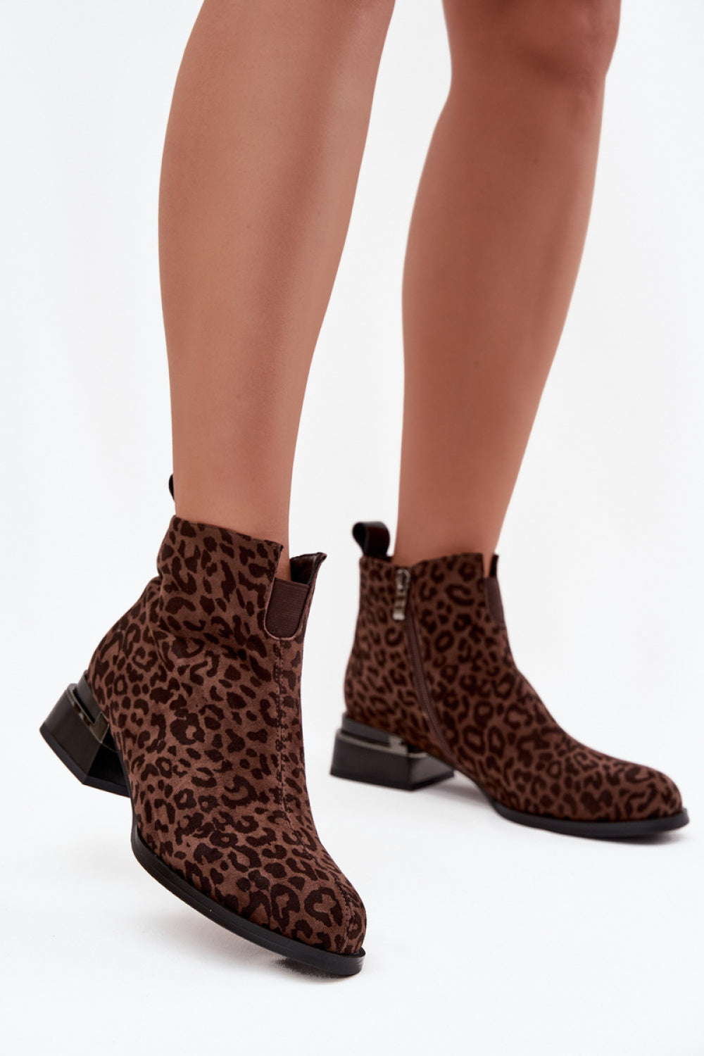 Step In Style Leopard Print Suede Block Heel Heeled Ankle Boots