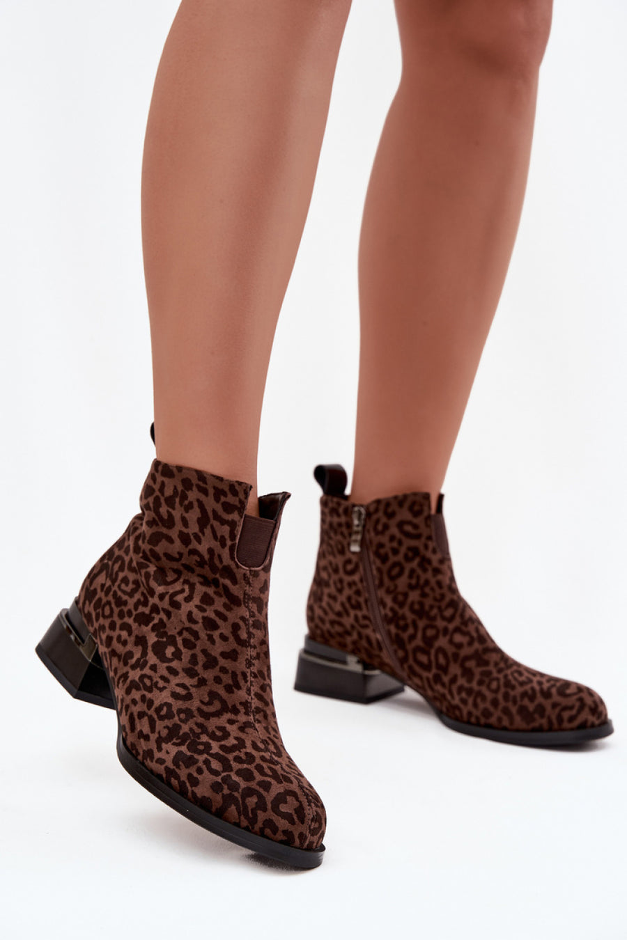 Step In Style Leopard Print Suede Block Heel Heeled Ankle Boots