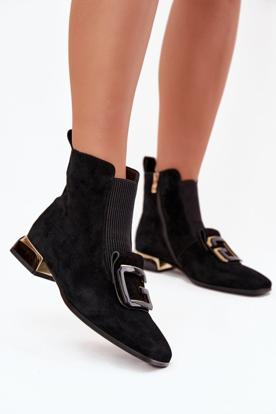 Step In Style Black Suede Warm Lined Heeled Ankle Boots with Zip