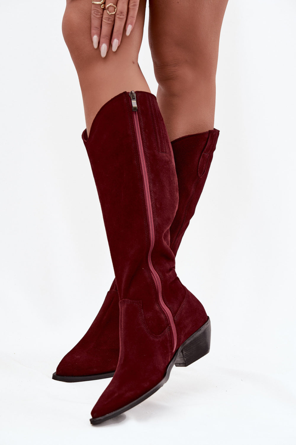 Step In Style Zazoo Burgundy Suede Heeled Ankle Boots
