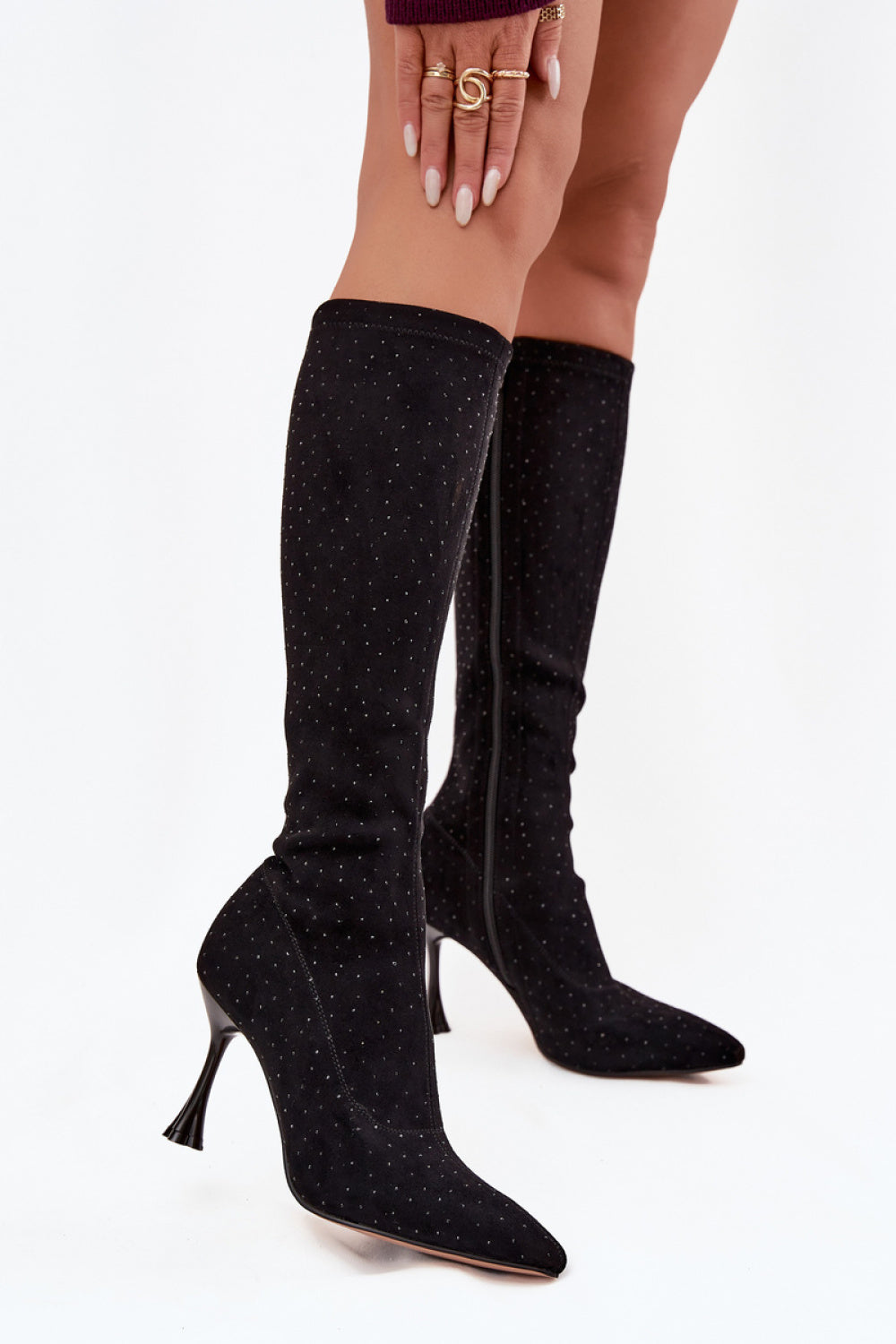 Step In Style Black Faux Suede Stiletto Heeled Ankle Boots