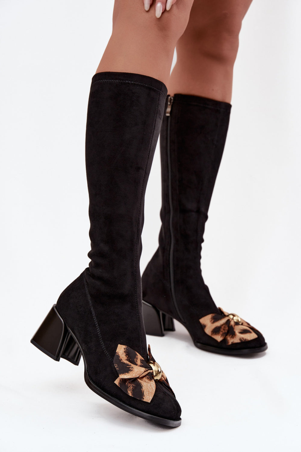 Step In Style Black Faux Suede Block Heel Heeled Ankle Boots