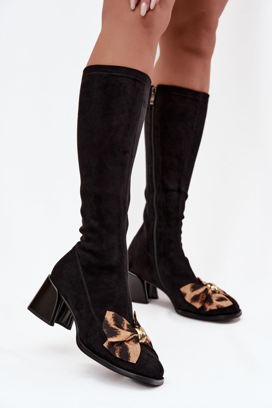 Step In Style Black Faux Suede Block Heel Heeled Ankle Boots