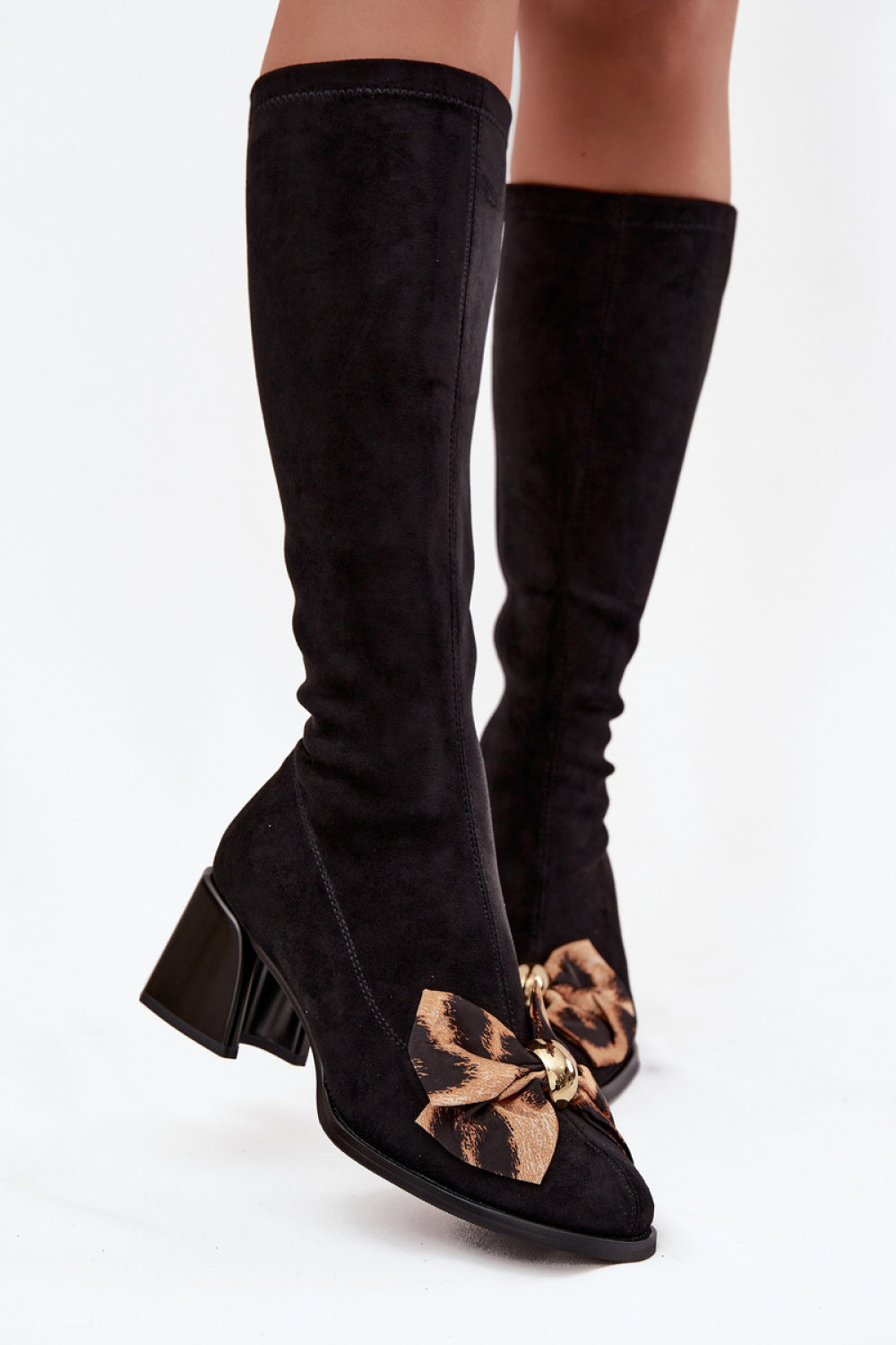 Step In Style Black Faux Suede Block Heel Heeled Ankle Boots - view 3
