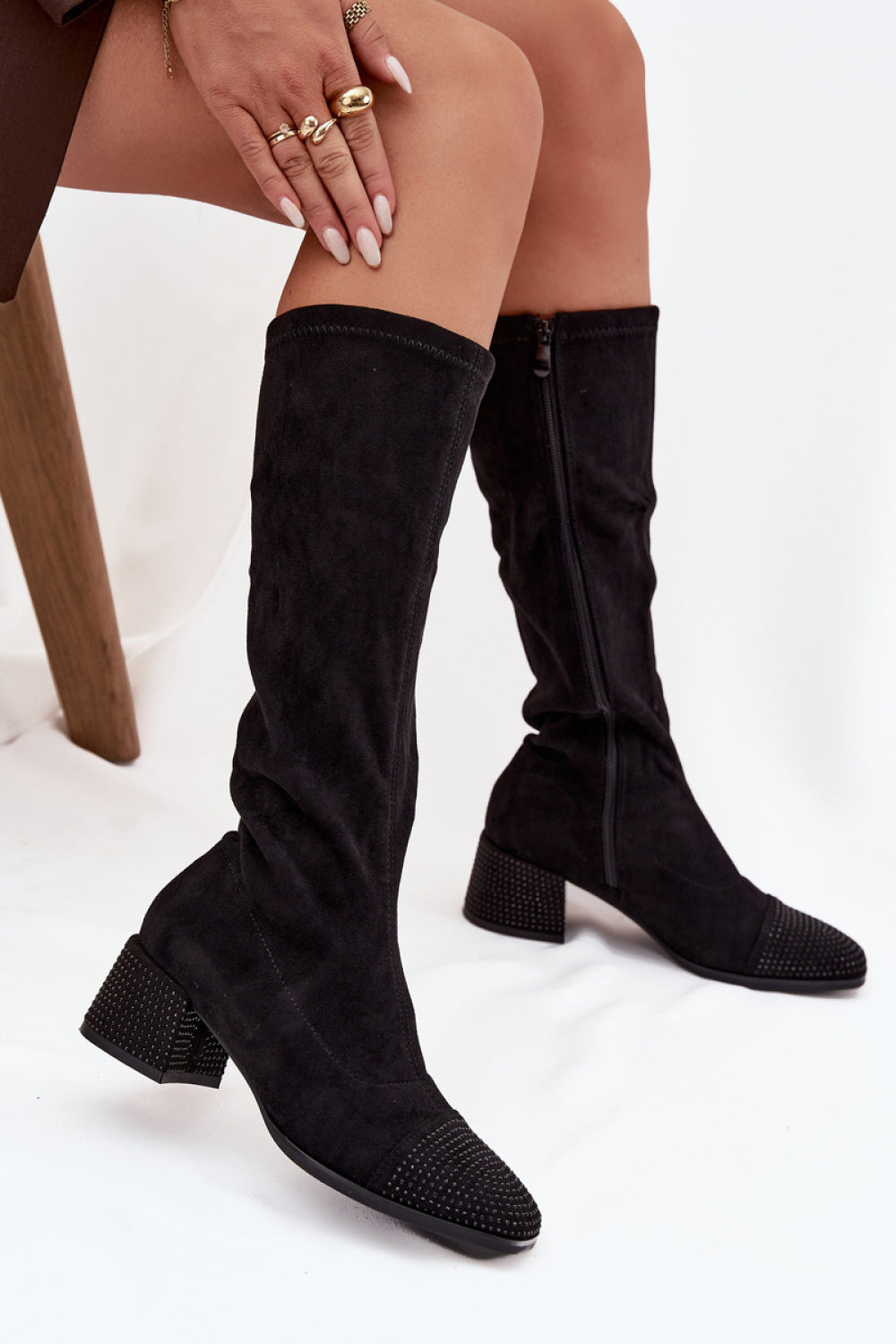 Step In Style Ivanna Black Faux Suede Block Heel Heeled Ankle Boots