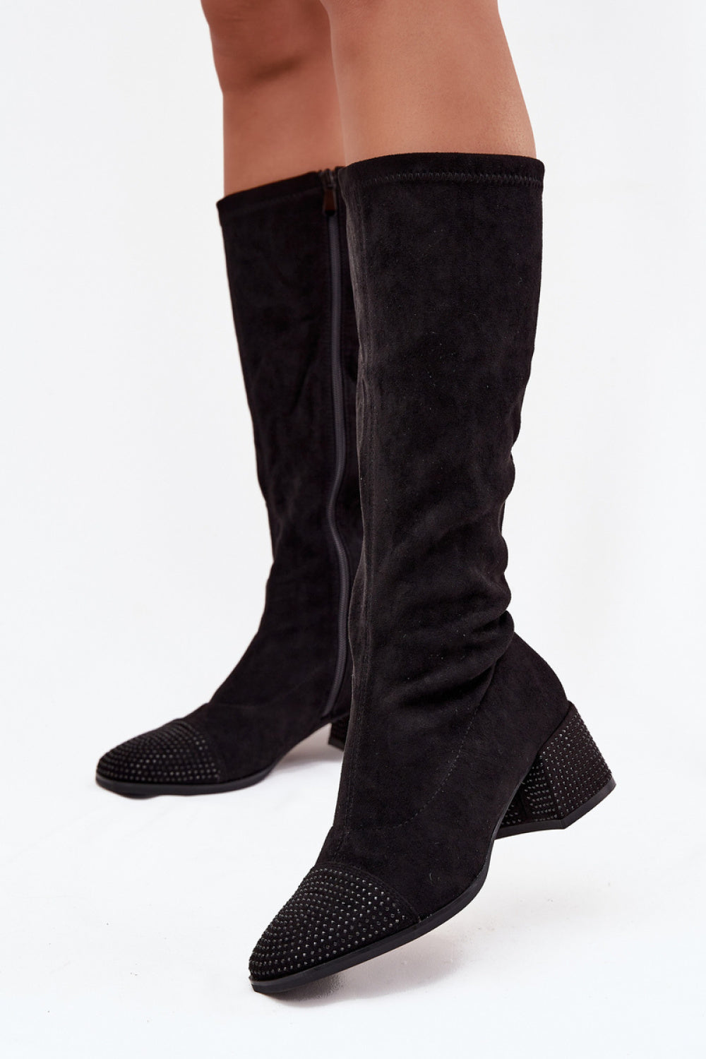 Step In Style Ivanna Black Faux Suede Block Heel Heeled Ankle Boots - view 3