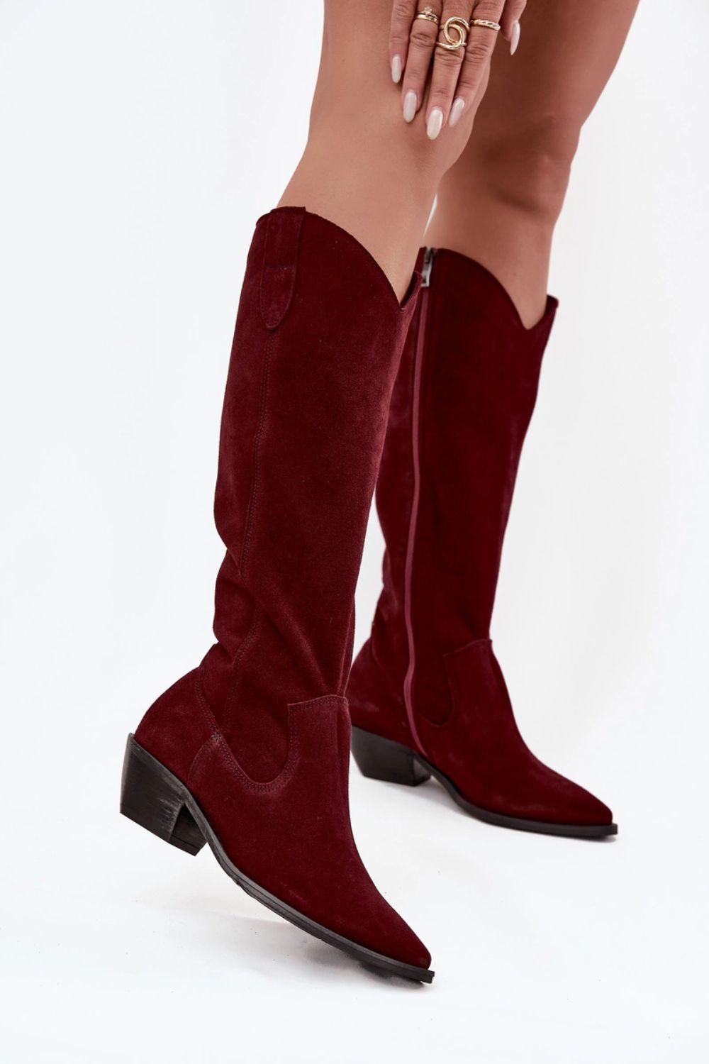 Step In Style Zazoo Burgundy Suede Heeled Ankle Boots - view 3