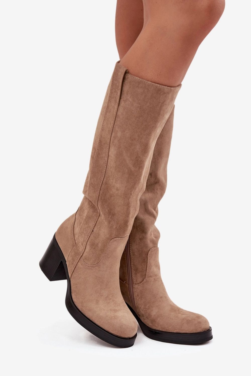 Step In Style Sanelle Beige Faux Suede Block Heel Heeled Ankle Boots - view 2