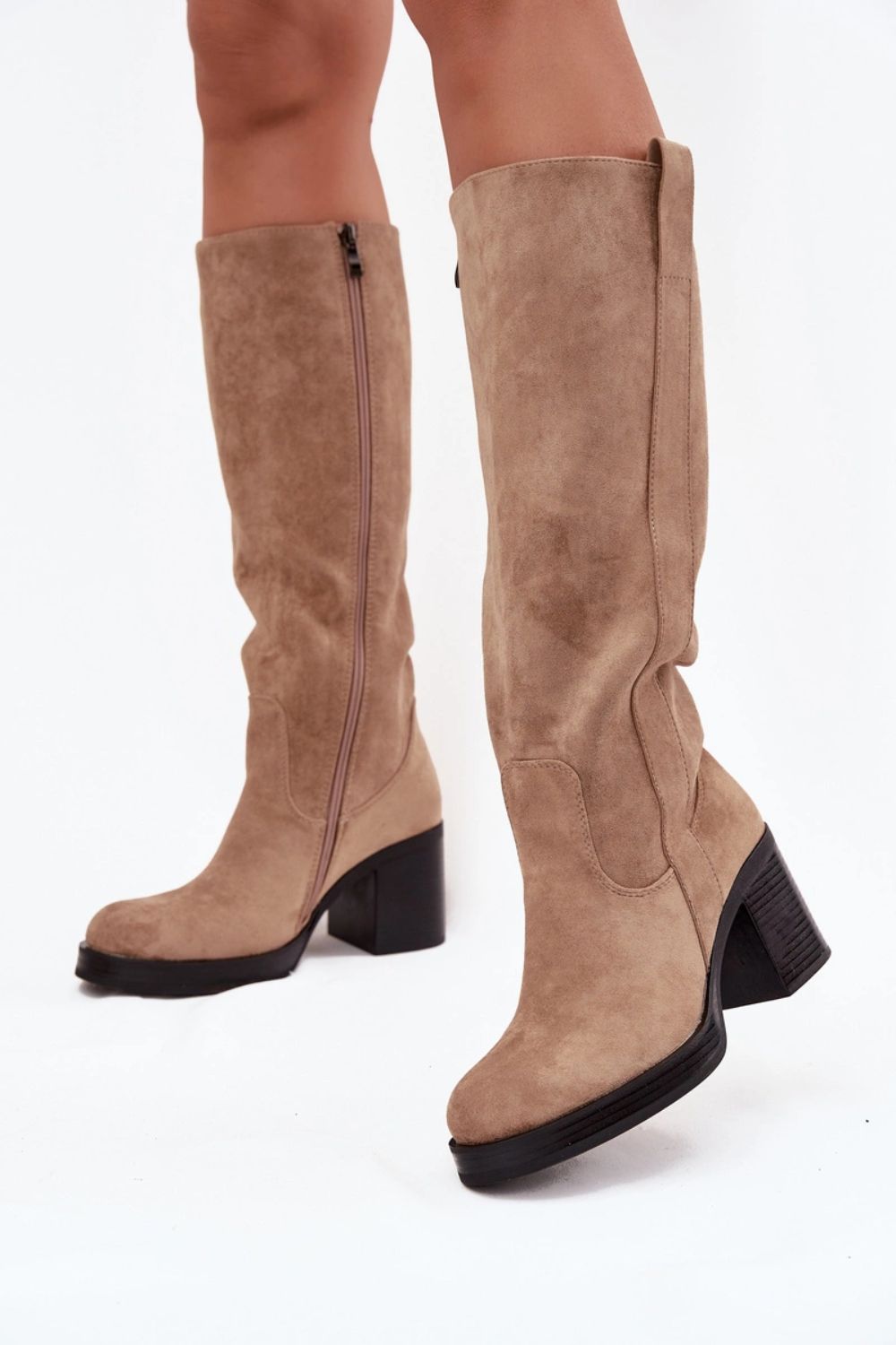 Step In Style Sanelle Beige Faux Suede Block Heel Heeled Ankle Boots - view 3