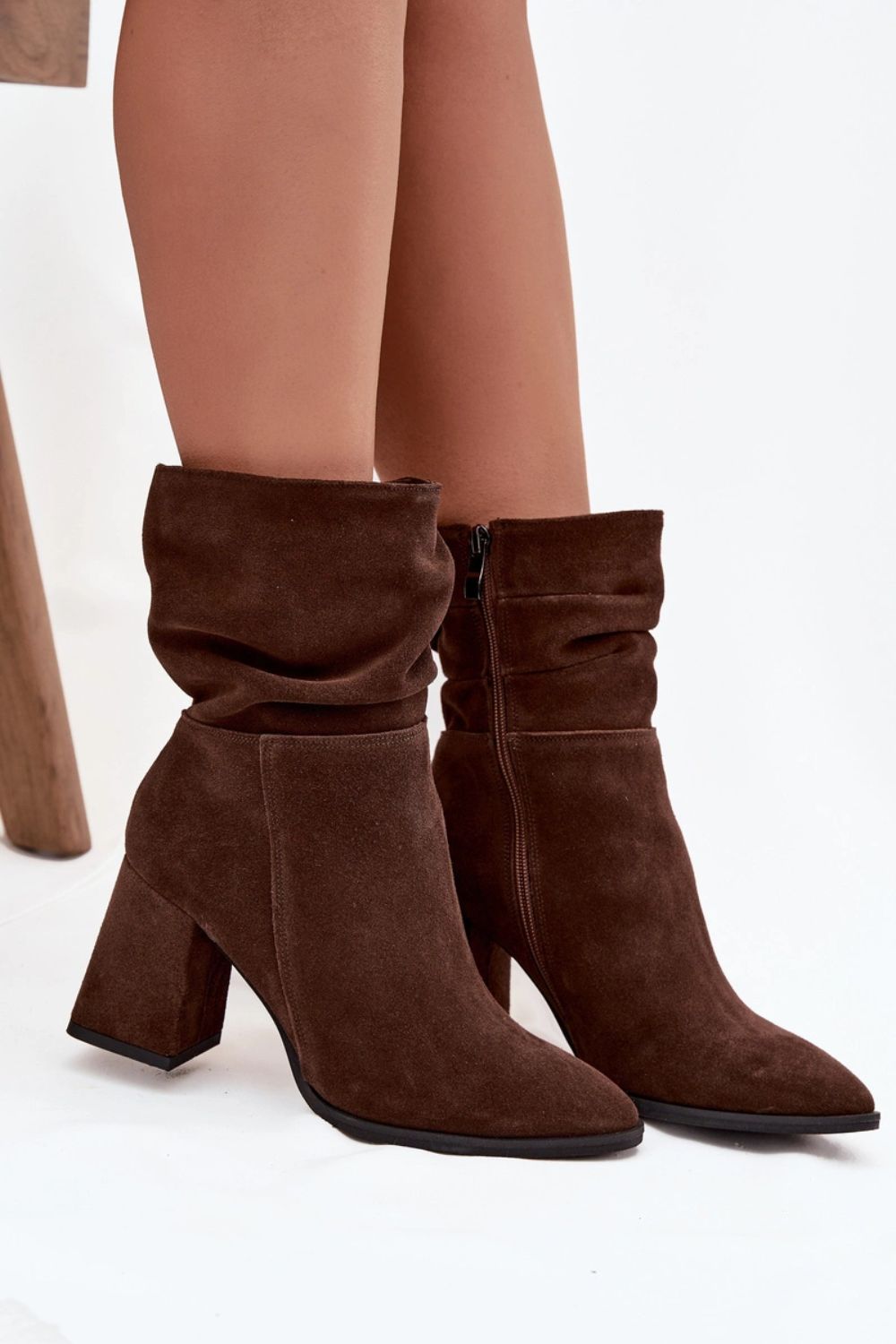 Step In Style Zaoo Chocolate Suede Block Heel Heeled Ankle Boots - view 3