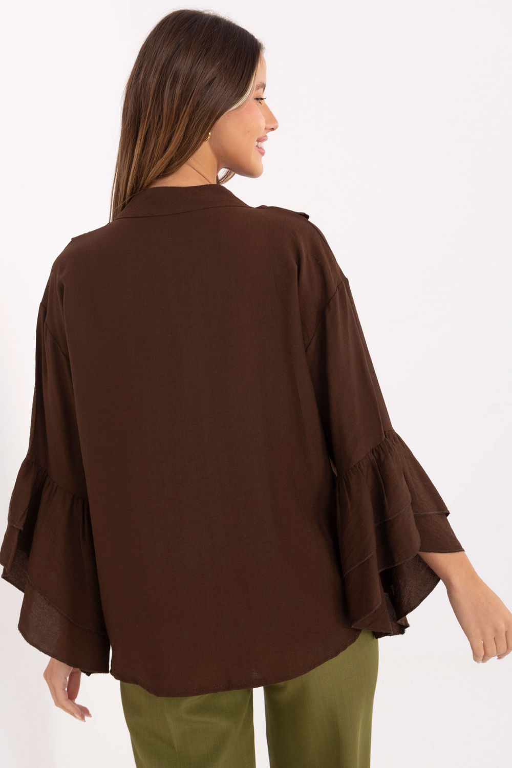 Rue Paris Brown Round Neck Long Sleeve Top - view 3