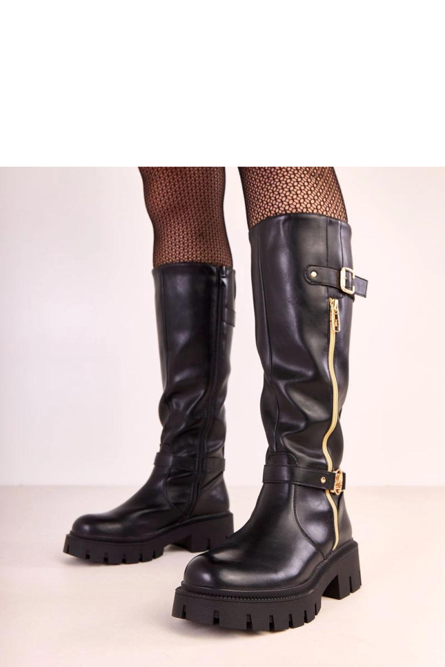 Solea Makia Black Faux Leather Platform Over The Knee Boots