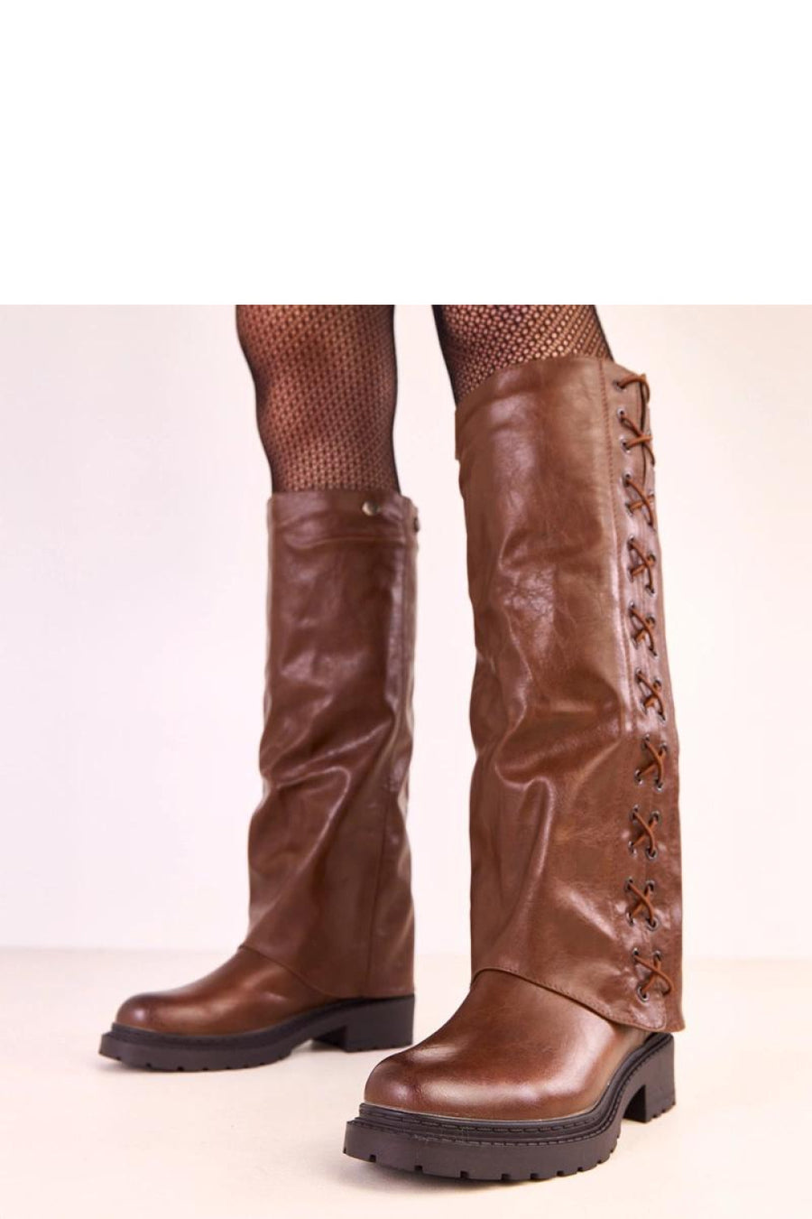 Solea Elane Brown Faux Leather Warm Lined Over The Knee Boots