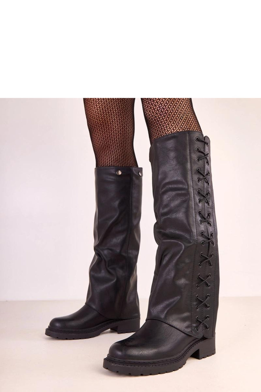 Solea Elane Black Faux Leather Over The Knee Boots