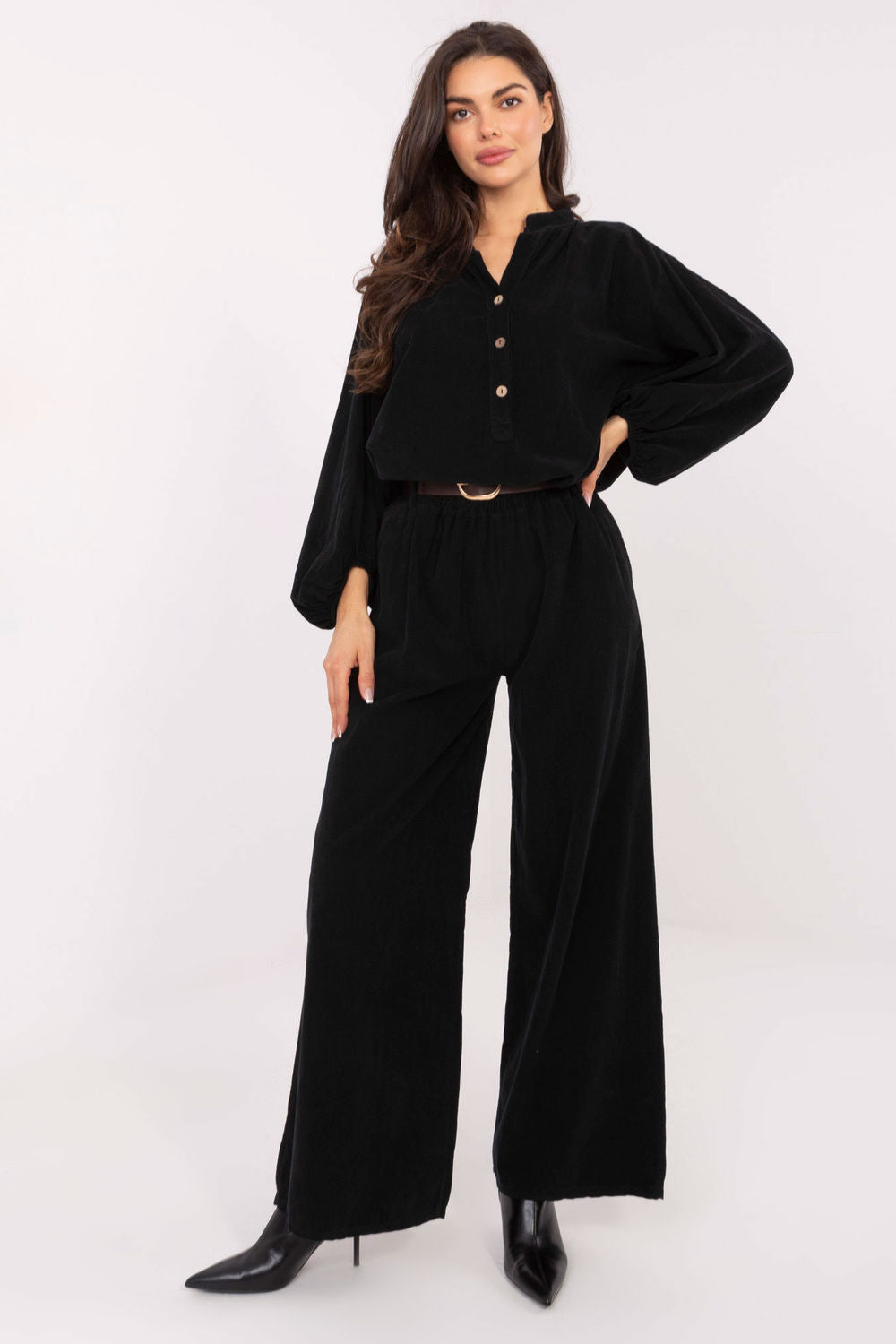 Italy Moda Black Stand Collar Puff Sleeve Blouse - view 2