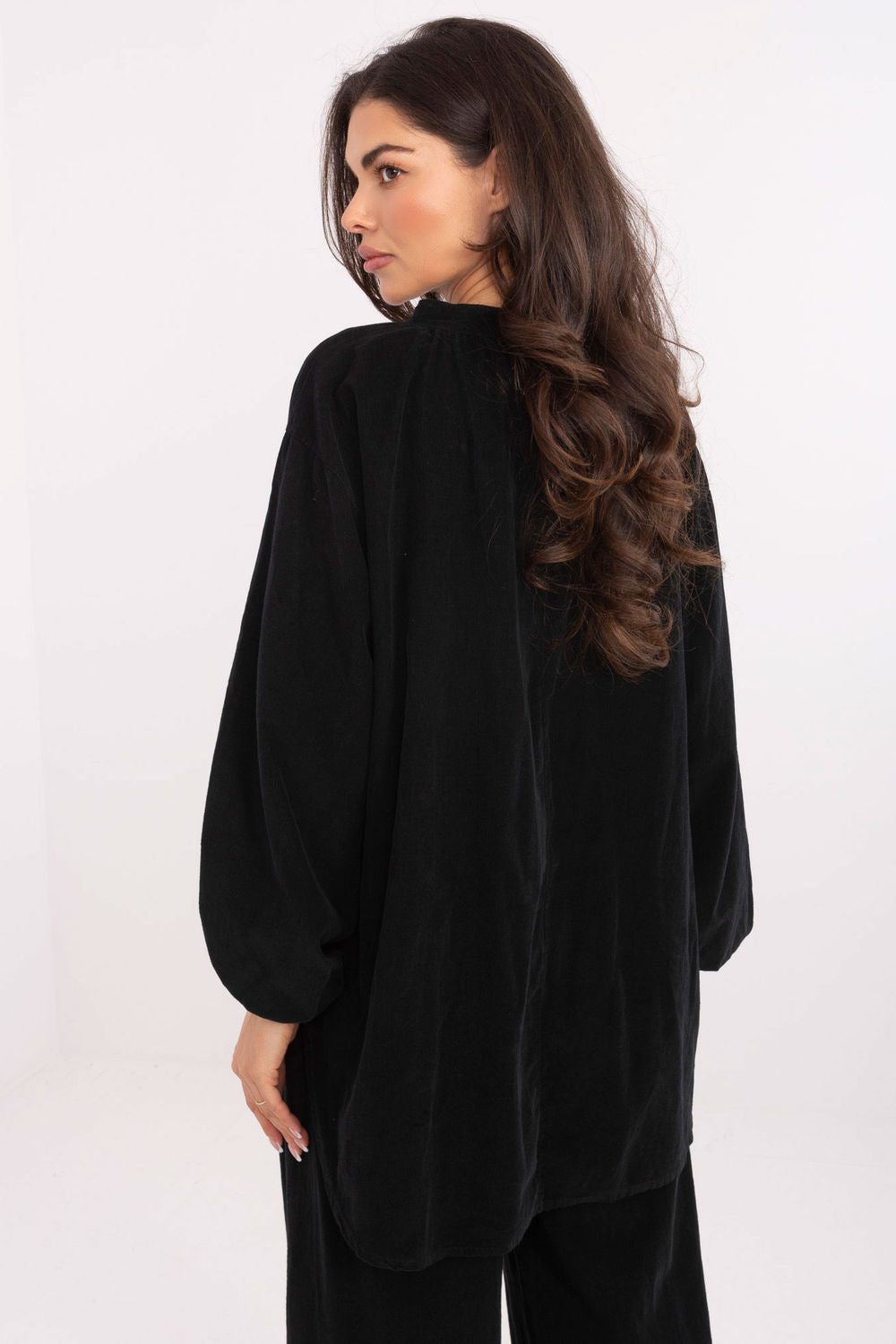 Italy Moda Black Stand Collar Puff Sleeve Blouse - view 3