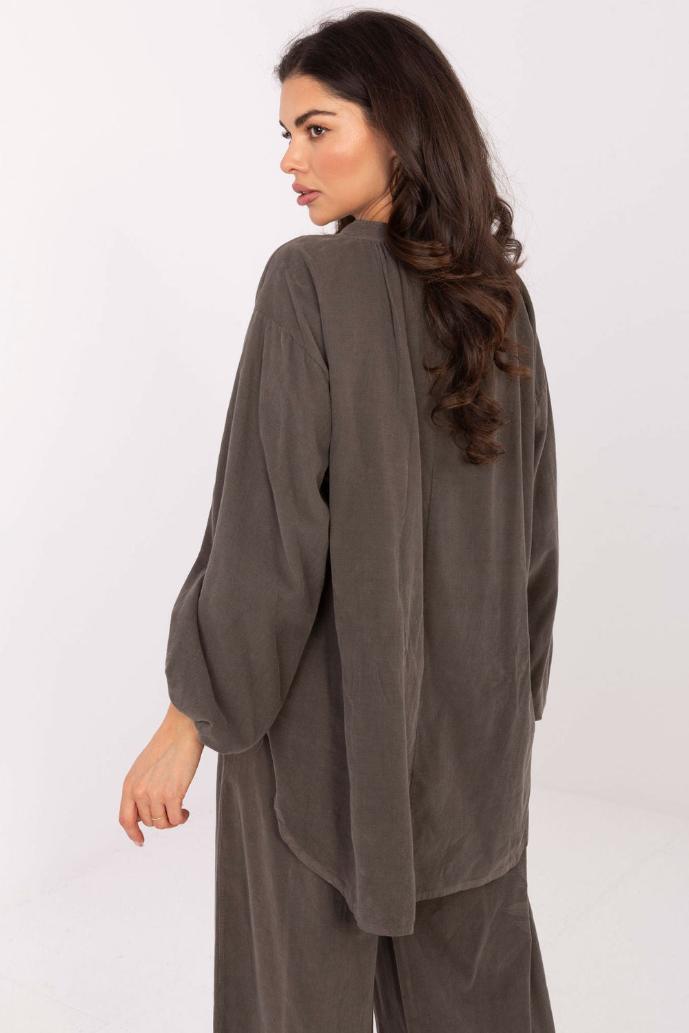 Italy Moda Dark Khaki Puff Sleeve Blouse - view 3