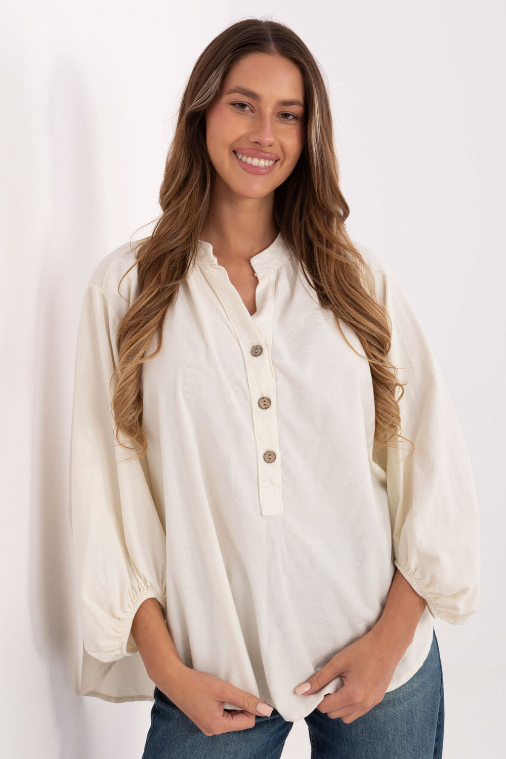 Italy Moda Light Beige Puff Sleeve Blouse