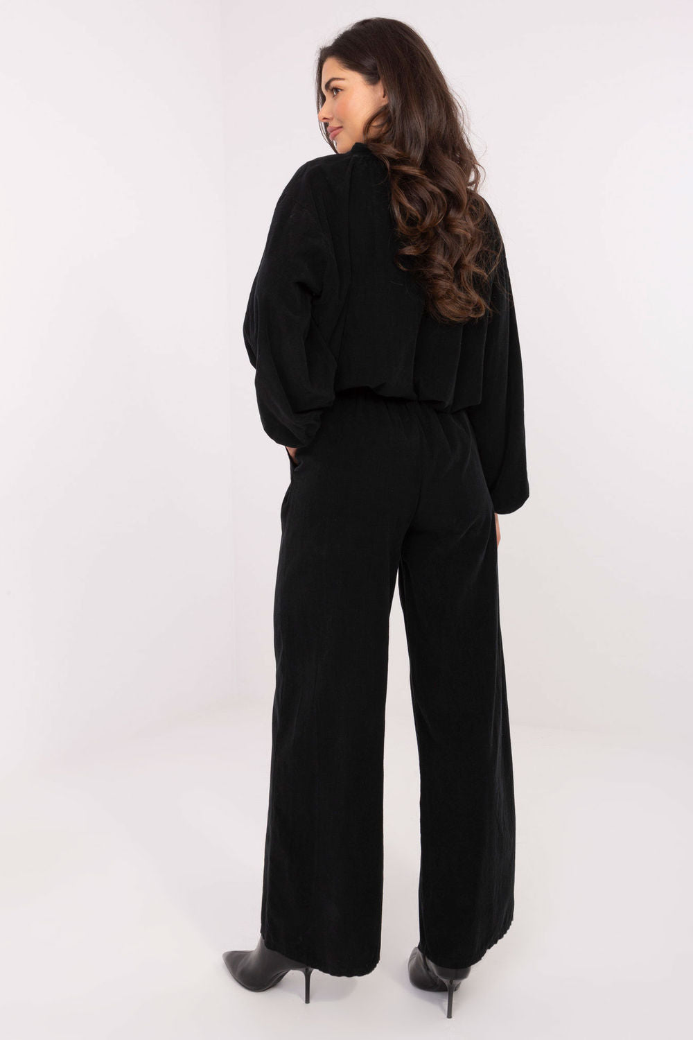 Italy Moda Black Wide Leg High Waisted Corduroy Trousers - view 3