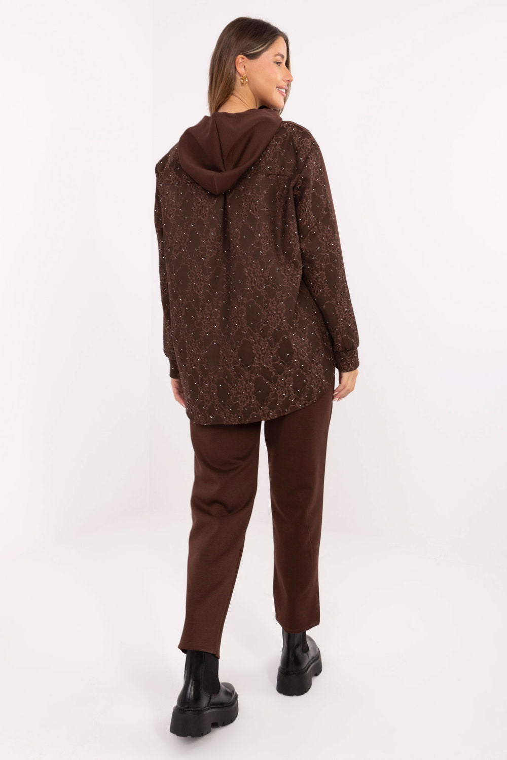 Italy Moda Dark Brown Lace Co-Ord Set - view 2
