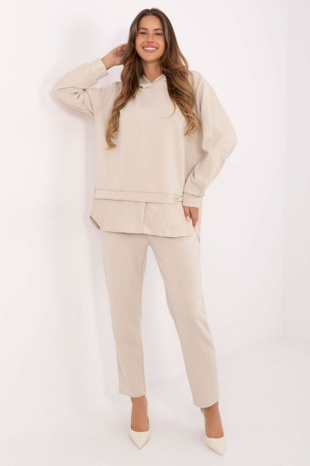 Italy Moda Light Beige Lace Co-Ord Set