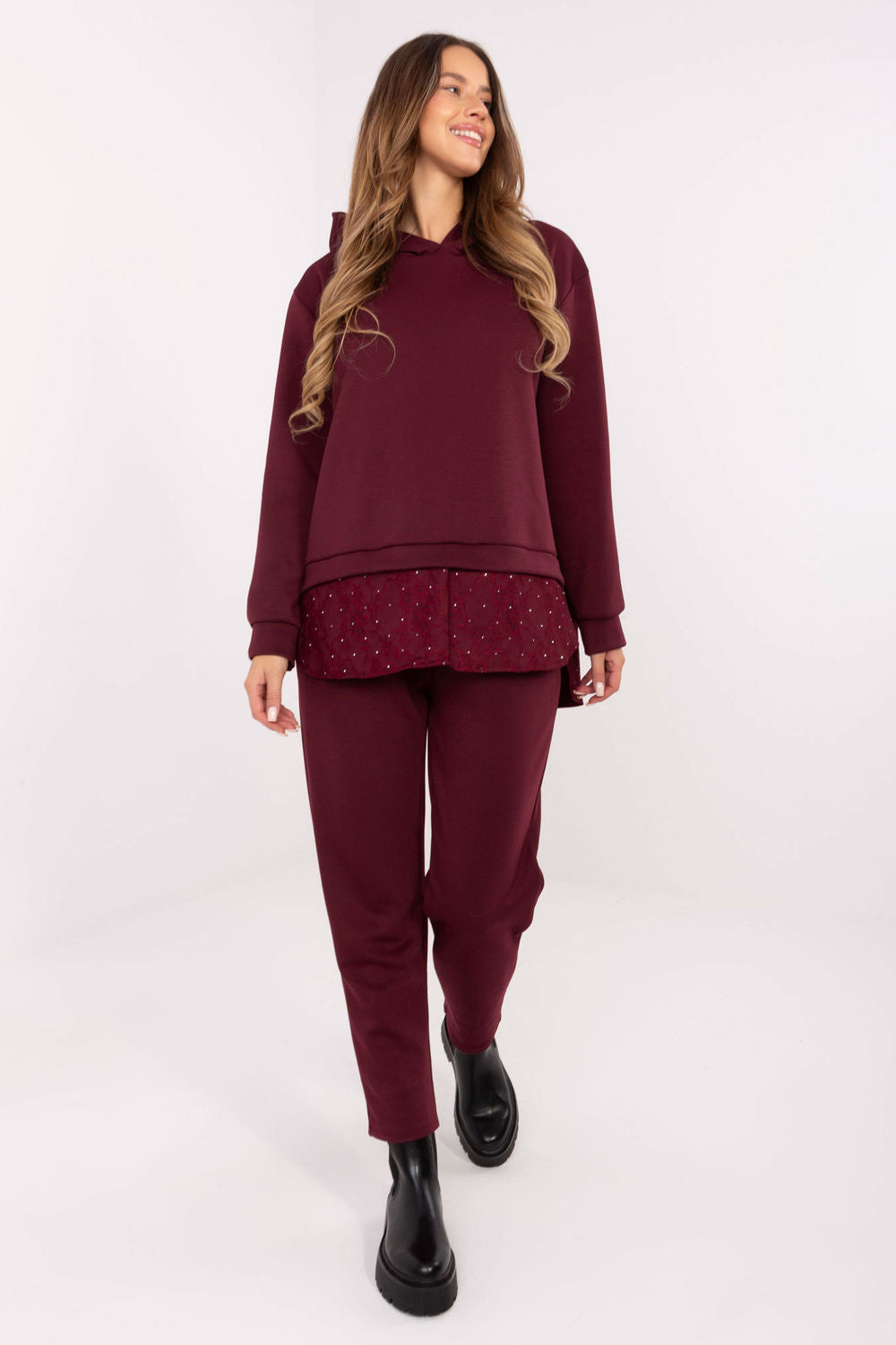 Italy Moda Burgundy Lace Co-Ord Set
