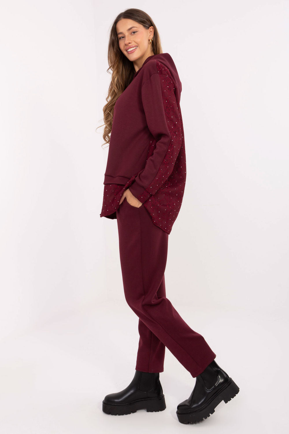 Italy Moda Burgundy Lace Co-Ord Set - view 2