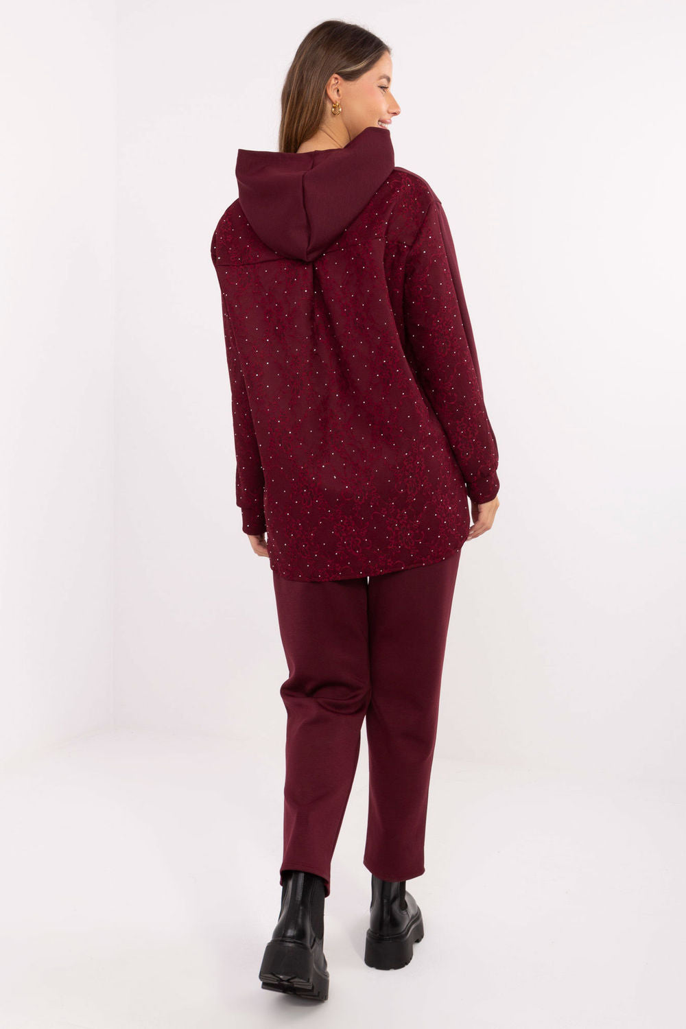 Italy Moda Burgundy Lace Co-Ord Set - view 3