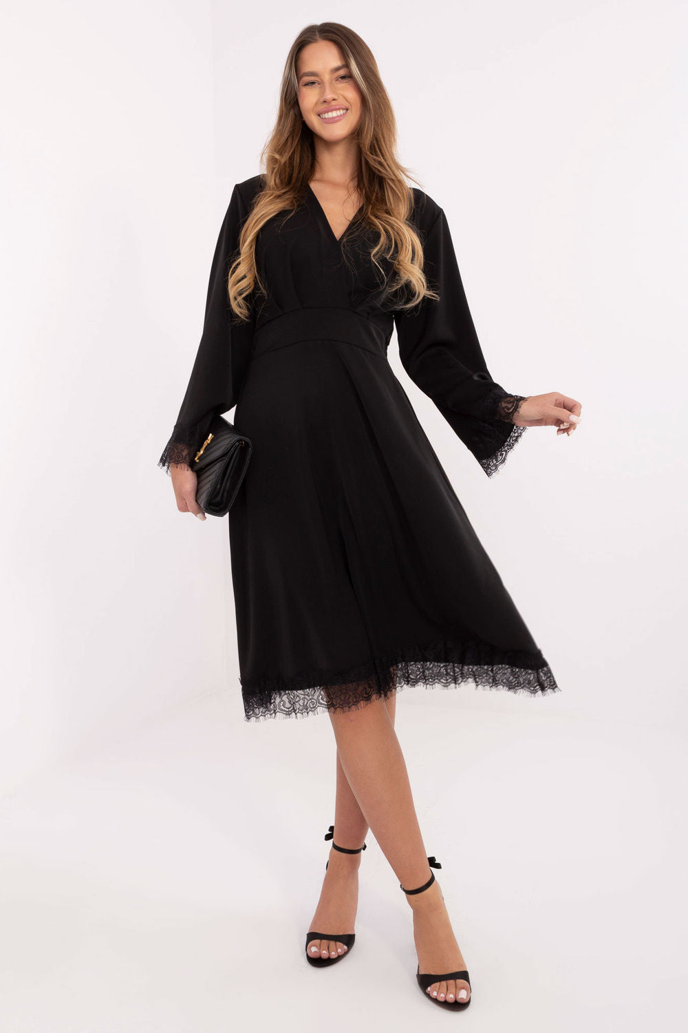 Italy Moda Black Midi Lace Cocktail Dress