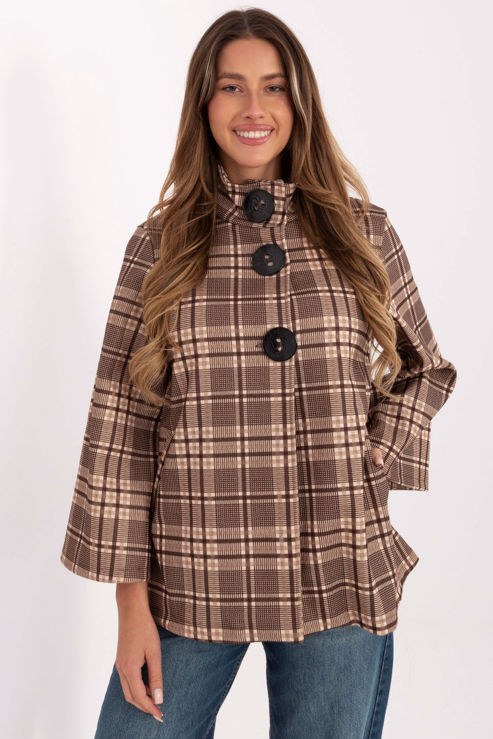Italy Moda Brown Stand Collar Coat