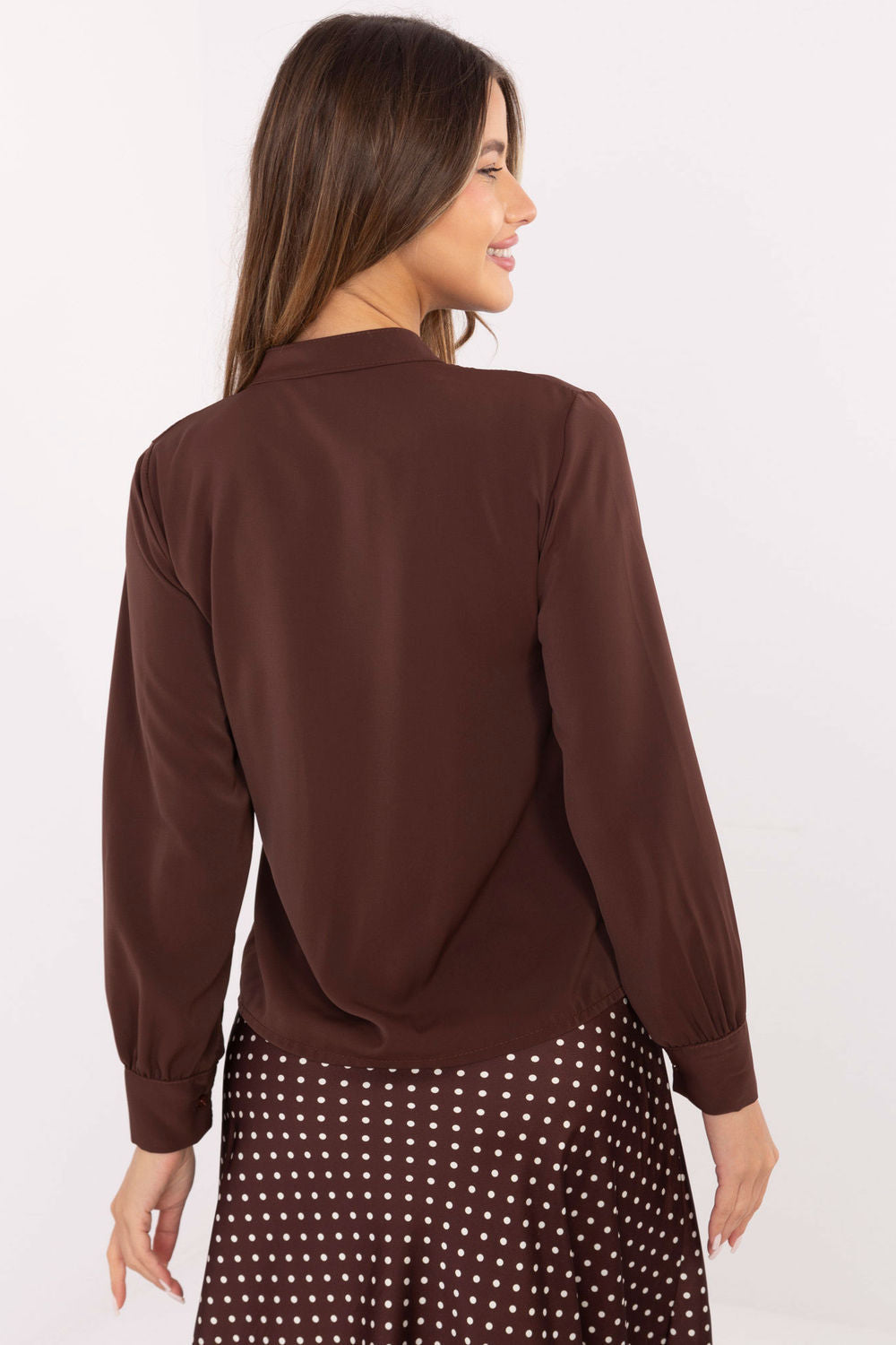 Italy Moda Brown Stand Collar Long Sleeve Top - view 3
