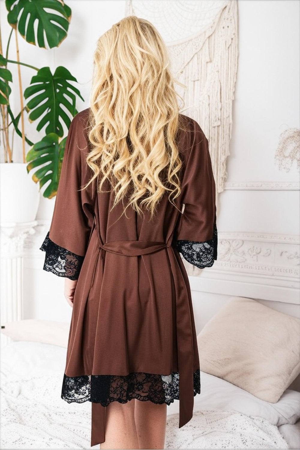 Kalimo Sumi Brown Lace Dressing Gown - view 2
