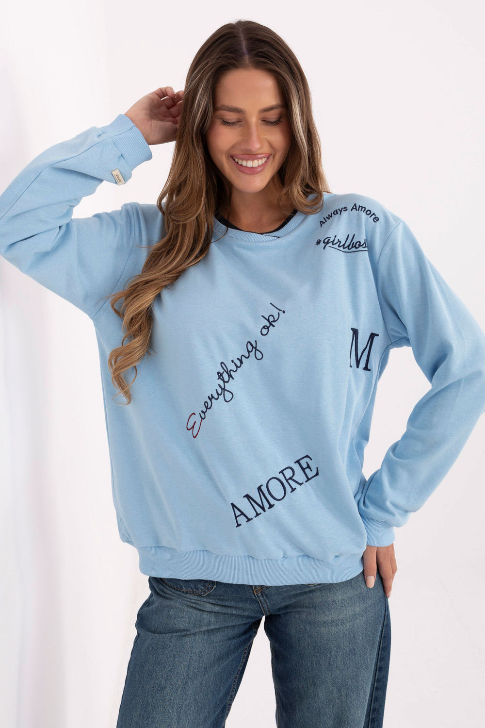 Relevance Light Blue Long Sleeve Cotton Sweatshirt