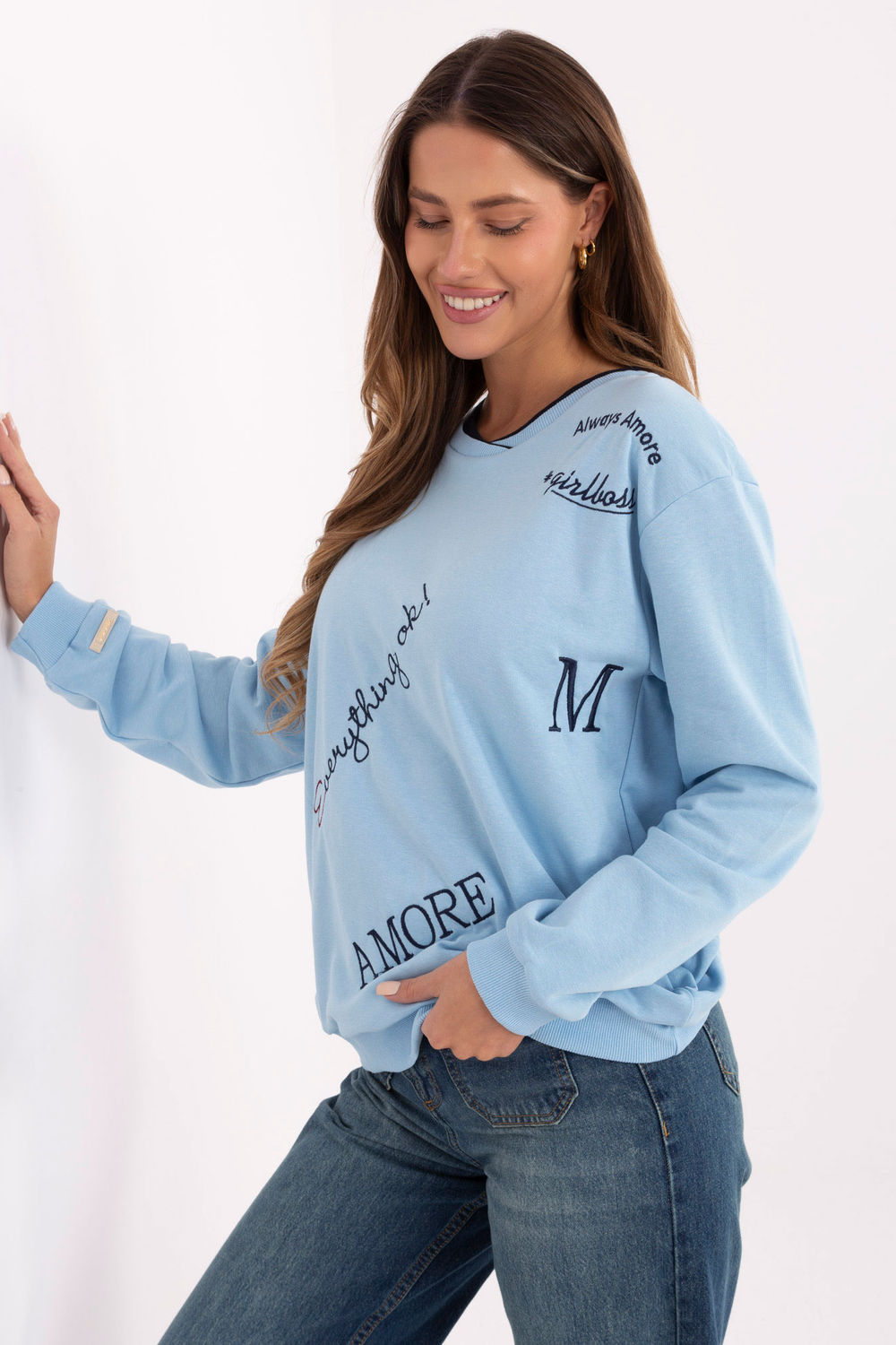 Relevance Light Blue Long Sleeve Cotton Sweatshirt - view 2