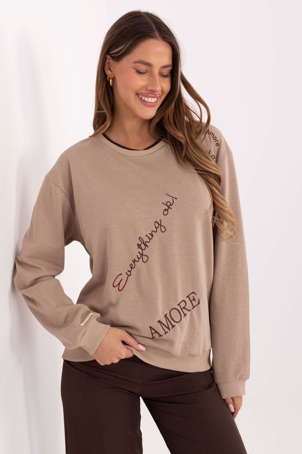 Relevance Beige Long Sleeve Cotton Sweatshirt